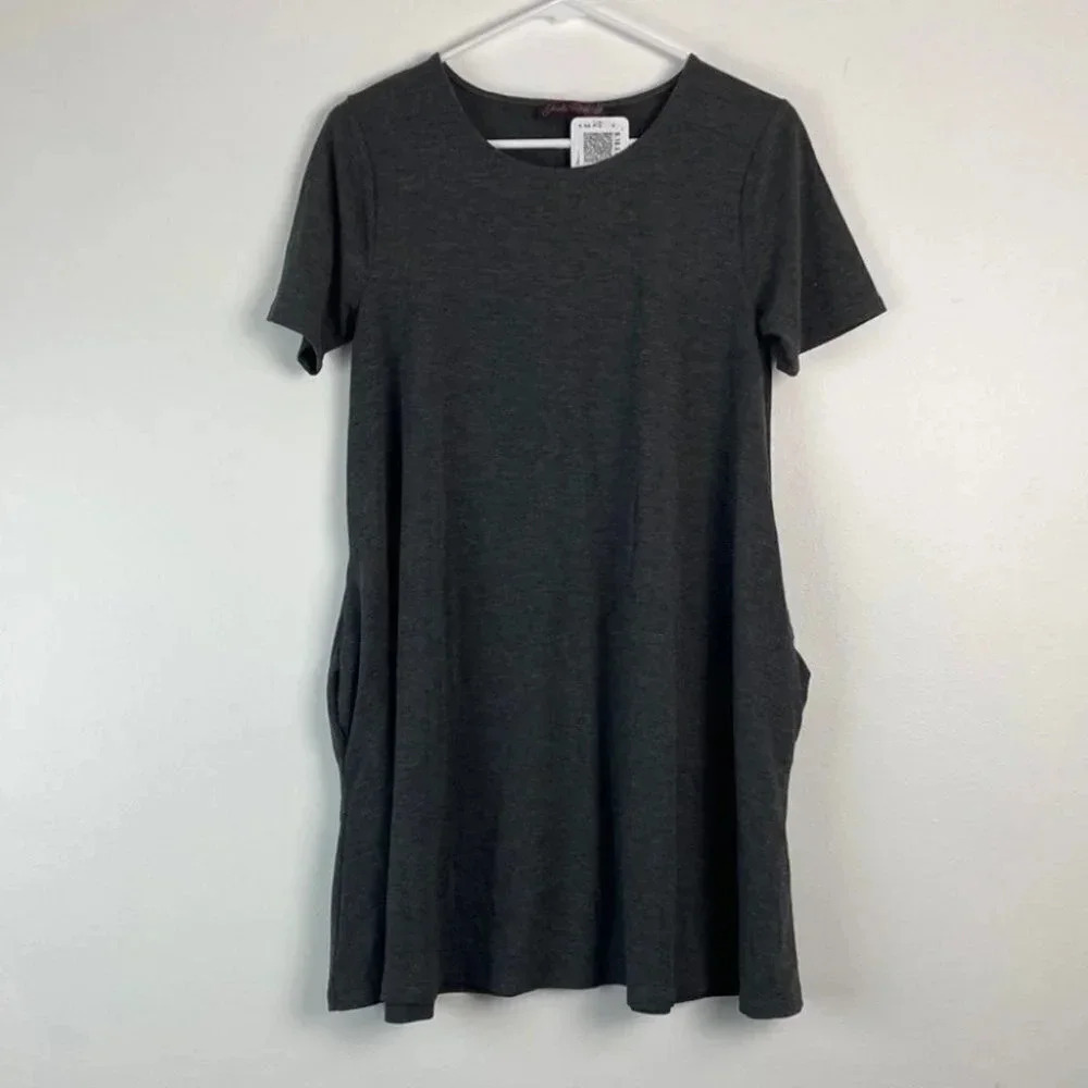 Shiela Rose Charcoal Gray Short Sleeve Pocket‎ T-Shirt Dress Womens Medium
